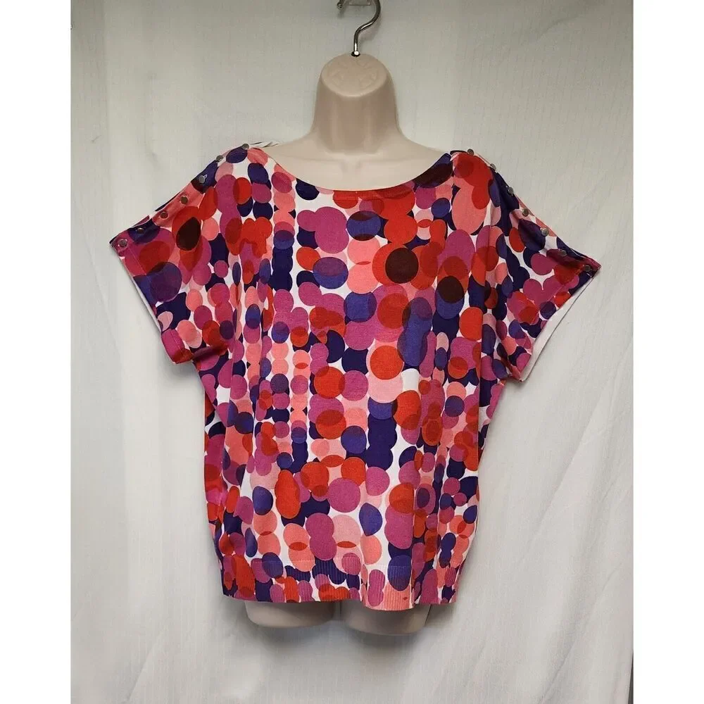 Joseph A Boat Neck Colorblock Sweater Multicolor Dots XL